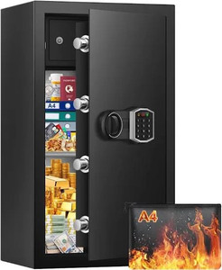 lot 63781 image: 5.0 Cuft Large Home Safe with Fireproof Waterproof Bag, Anti-theft Home Security Safe Box with Electronic Keypad, Keys and Inner Cabinet, Digital Safe for Home Documents Money Valuables - Retail $259.99