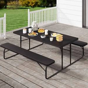 lot 63789 image: Yitahome 6ft Metal Picnic Table Set With Umbrella Hole - Black