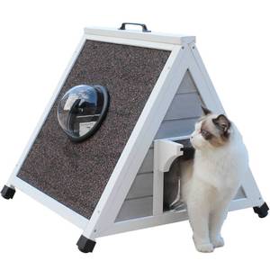 lot 63795 image: Deblue Weatherproof Feral Cat House for Outdoor, Outside Cat Shelter with Escape Door, Wooden Pet House and Habitats for Small Pet-Grey