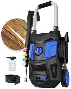 lot 63821 image: DGIVOVO Electric Pressure Washer - 4500PSI Max 3.0GPM with 20FT Hose,35FT Cord High Power Washers Powered 4 Nozzles for Patios Car Garden, Blue - Retail $161.51