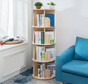 lot 63824 image: Rotating Bookshelf 360 Display 4 Tier Floor Standing Bookcase Storage Rack for Kids&Adults Solid Wood Bookshelf Organizer - Retail $124.5