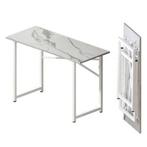 lot 63825 image: Lutown-Teen 47 inch Folding Desk No Assembly Required, Writing Gaming Computer Camping Table, Home Office Desk, White Marble - Retail $75.06