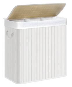 lot 63828 image: SONGMICS Laundry Hamper, 39.6 Gallons (150L), 3-Section Laundry Basket, Laundry Hamper with Lid, Bamboo, Foldable, Removable and Machine Washable Liner, for Laundry Room, Bedroom, White ULCB091W01