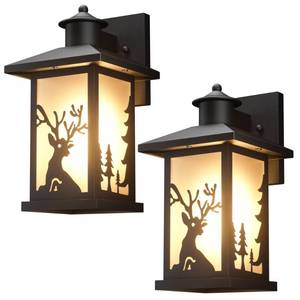 lot 63834 image: JAYNLT 2 Pack Outdoor Wall Sconce, Waterproof Exterior Wall Lights Fixtures, Porch Lights Anti-Rust with Toughened Frosted Glass, Deer pattern and E26 Socket for House, Garage, Patio,Front Door - Retail $118.27