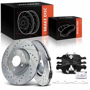 lot 64151 image: A-Premium 11.81 inch (300mm) Front Drilled and Slotted Disc Brake Rotors  Ceramic Pads Kit Compatible with Select Mazda Models - 3 2004-2013, 5 2006-2012, 6-PC Set - Retail $117.43