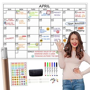 lot 63814 image: CLEVER CLEAN Large Dry Erase Wall Calendar - 24x 36 Undated Monthly Calendar for Home, Office, Classroom - Reusable Laminated Task Organizer