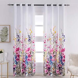 lot 63900 image: Kotile Floral Curtains for Living Room - Thermal Insulated Print Flowers Curtains 84 Inch Length Room Darkening Curtains for Bedroom, 52 x 84 Inches, Set of 2 Panels, Red Pink