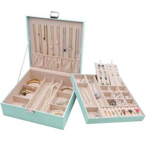 lot 63907 image: ProCase Jewelry Box for Women, 2 Layers Large Leather Jewelry Organizer Storage Case with Removable Pad for Earrings -Mint
