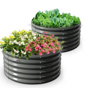lot 63918 image: A ANLEOLIFE 2-Pack 4ft x 18�� Tall Galvanized Raised Garden Beds Outdoor, Round Metal Planter Box for Planting Vegetables Flowers Herb, Anti-Rust & Easy-Setup, Quartz Grey - Retail $145.81