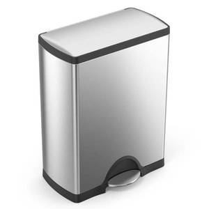 lot 63920 image: simplehuman 13 Gallon Rectangular Kitchen Step Trash Can Stainless Steel with Soft-Close Lid - Retail $208.31