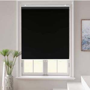lot 63937 image: Roller Window Shades Blackout Blinds for Windows Cordless Bedroom Shade Room Darkening Shades Door Blinds with Thermal Insulated Easy to Install for Home Office Bathroom W50xL72 Black