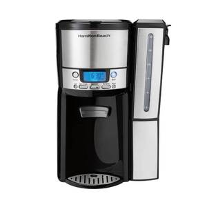 lot 63941 image: Hamilton Beach One Press Programmable Dispensing Drip Coffee Maker with 12 Cup Internal Brew Pot, Water Reservoir, Black and Silver (47950)