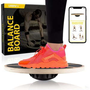 lot 63946 image: URBNFit Balance Board Trainer - Wooden Wobble Balancing Board for Core Stability