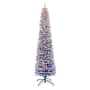 lot 64051 image: 6.5 ft Pre-lit Flocked Fashion Blue Pencil Tree, 356 Tips, 200 UL Clear Incandescent Lights&nbsp