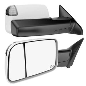 lot 64057 image: Heated Tow Mirrors Compatible with 2002-2008 Dodge Ram 1500, 2003-2009 2500 3500, Flip Up Extended Trailer Towing Side Mirrors, Clear Lens White Housing - Retail $189.99