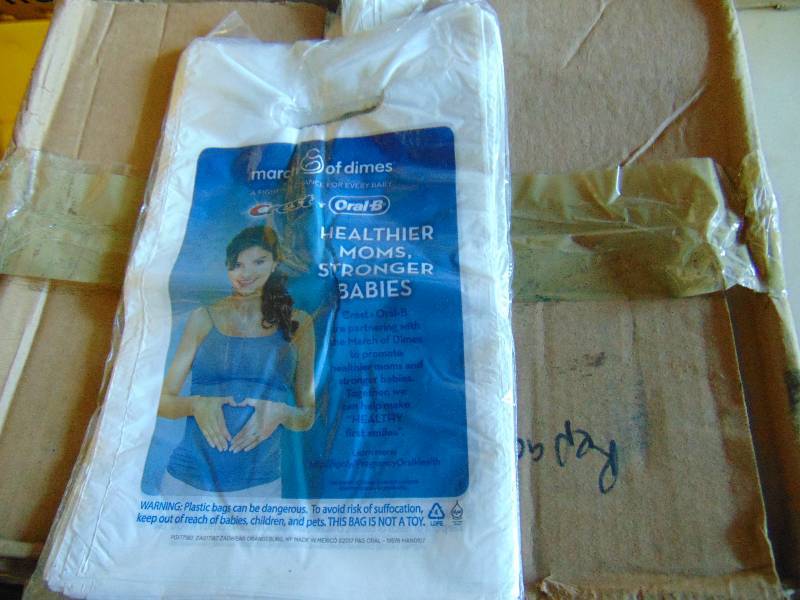 lot 1108 image: (1) case small plastic bags, 3600 per case 17-18 PDH adult patient bags, Healthy Moms, Strong Babies