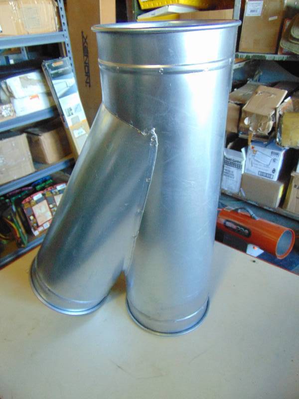 lot 1116 image: Large Steel Y fitting for Chimney Flu, etc. 9-12 OD (8-78ID) x 27 long