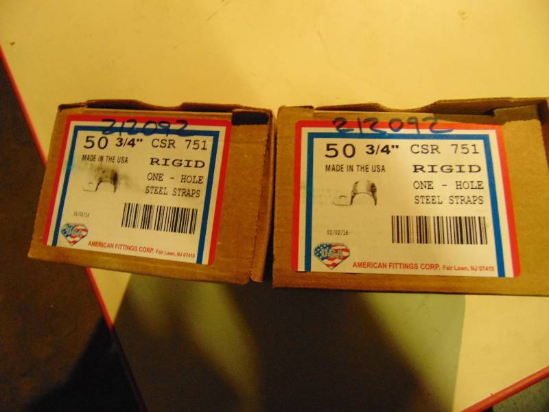 lot 1187 image: (2) boxes American Fittings Corp. Rigid One hole steel Straps, 34, 50 per box (2 x 50 100 straps total)