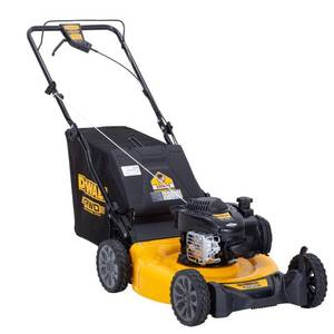 lot 1802 image: DeWalt 21 in. 150cc Briggs and Stratton 625ex Engine Rear Wheel Drive 2-in-1 Gas Self Propelled Walk Behind Lawn Mower. (Used)
