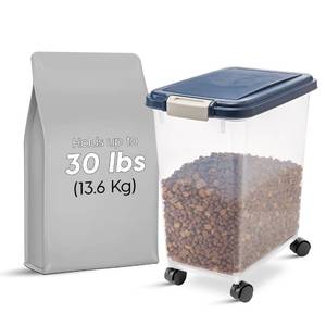 lot 1804 image: IRIS USA Airtight Dog Food Storage Container, Up to 30 lbs, Attachable Wheels, for Dog Cat Bird and other Pet Food Storage Bin, Keep Fresh, Easy Mobility, BPA Free, Navy