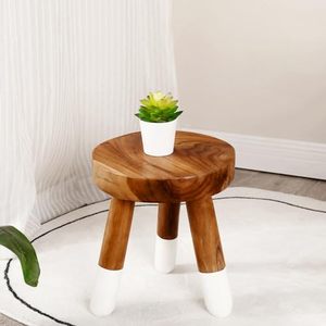 lot 1833 image: JOLLYMER Teak 9�� Round Plant Stand Wood Counter Stool Dip Dyed Wood Plant Stand, Riser Wood Accent Stool Accent Table Side Table  (12 Tall(1 Pack))
