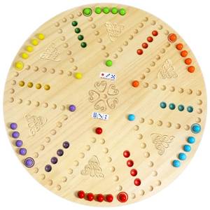 lot 1835 image: Kathfly Marble Board Game Wooden Wahoo Board Game Double Side Painted Board Game with 6 Colors 36 Marbles 6 Dice for Adults Family Night Game, 6 and 4 Player (Round)