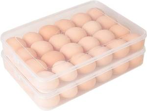 lot 1839 image: Sclvdi 2 Pack Egg Holder Container for Refrigerator,2 x 24 Deviled Egg Organizer Tray with Lid Stackable Plastic Egg Cartons Storage Box Keeper for Fridge Kitchen(48 Eggs)
