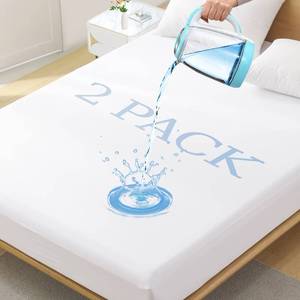 lot 1842 image: A 2 Pack Twin Size Premium Waterproof Mattress Protector, Soft Breathable Mattress Pad Cover, Noiseless Waterproof Bed Cover - Stretch to 21 Fitted Deep Pocket Mattress Protection Cover