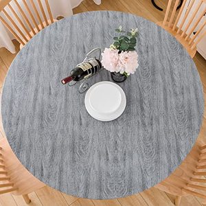 lot 2375 image: LIBERECOO Round Vinyl Fitted Tablecloth with Flannel Backing Elastic Edge Plastic Table Cover - Carbon Gray - Waterproof Table Cloth Stain-Resistant Wipeable for 40-44 Round Table