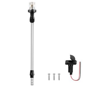 lot 3030 image: Obcursco Telescoping Pole Boat Stern Light with Base, 3NM 360 Degrees All Round Led Anchor Light, 12V Adjustable Boat Navigation Lights for Pontoon, Yacht, Bass boat and Fishing Boat (27-48, Silver) (Missing Piece)