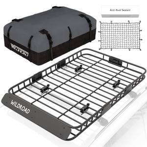 lot 3055 image: WILDROAD Car Roof Cargo Carrier Combo of Upgraded 64x 39x 4 Roof Rack Cargo Basket with 21 Cubic ft Ultra Waterproof Anti-Tear Fabric Cargo Carrier Bag and Super Duty Bungee Cargo Net