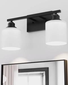 lot 3062 image: Sailstar Bathroom Light Fixtures 2-Light, Modern Bathroom Vanity Light, Matte Black Bathroom Lights Over Mirror, E26 Base, Milky White Glass Shade, Vanity Light Wall Mount, Small Bathroom Light