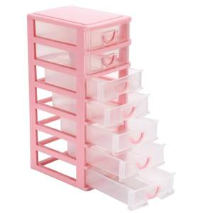 lot 3064 image: Rempry Mini Plastic Organizer with 7 Clear Drawers, 7.1x5.1x13.2 Small Storage Drawers Containers for Desk, Counters, Cabinets, Pink