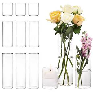 lot 3066 image: CUCUMI 12 Pack Glass Cylinder Vase 4, 8,12 Inch Tall Clear Vases for Wedding Centerpieces Flower Vases for Rustic Home Decor Formal Dinners Party Event Floating Hurricane Candle Holder Vase