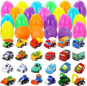 lot 3071 image: Idenfunny 24 Pcs Easter Eggs Filled with Pull-Back Cars, 3 Assorted Colorful Prefilled Plastic Surprise Eggs for Easter Eggs Fillers, Easter Basket Stuffers, Easter Hunt Party Favor