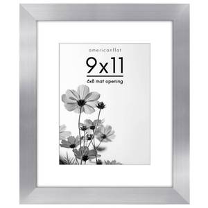 lot 3072 image: Americanflat 9x11 Picture Frame with Shatter-Resistant Glass - Use as 6x8 Frame with Mat or 9x11 Frame Without Mat - Hudson Collection - Wide Photo Frame for Tabletop and Wall Display - Silver
