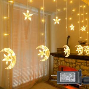 lot 3084 image: Qunlight Ramadan Decorations Curtain Lights,10.8ft 138LED Curtain Lights Outdoor Waterproof with 12 Drops, 8 Modes with Timer Connectable Fairy Icicle Light for Window Backyard Garden (Warm White)