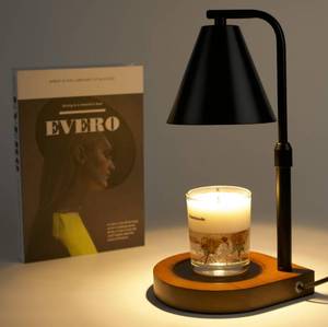 lot 3085 image: Adjustable Candle Warmer Lamp with Timer - Elegant Black Design, Real Wood Base - Safe & Flameless Electric Candle Warming for Home Ambiance - Dimmable Light Settings - Quality Craftsmanship