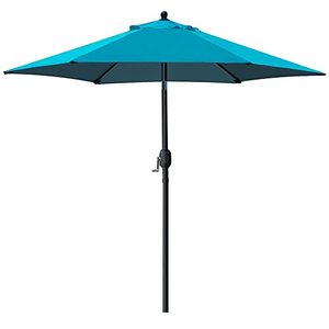 lot 5496 image: Sunnyglade 7.5 Patio Umbrella Outdoor Table Market Umbrella with Push Button TiltCrank, 6 Ribs (Teal Blue)