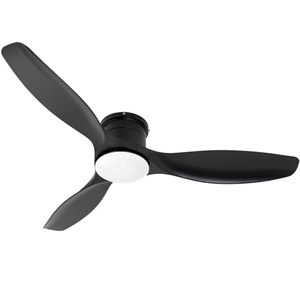 lot 5505 image: Wozzio Flush Mount Ceiling Fan Black,52 inch,with Remote,22W Dimmable LED Light,DC Motor,6 Speed,Reversible,Outdoor Indoor Ceiling Fan for BedroomPatioskitchen - Retail $113.95