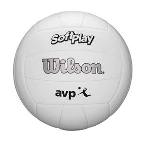 lot 5517 image: Wilson AVP Soft Play Volleyball - Official Size, White, 18-Panel, Machine-Sewn Construction, Butyl Rubber Bladder, Sponge-Backed Synthetic Leather Cover, Ideal for Ages 13 and Up