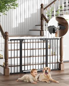 lot 5538 image: Cumbor 29.7-51.5 Baby Gate Extra Wide, Safety Dog Gate for Stairs Easy Walk Thru Auto Close Pet Gates for The House, Doorways, Child Gate Includes 4 Wall Cups, Black-Moms Choice Awards Winner - Retail $89.97