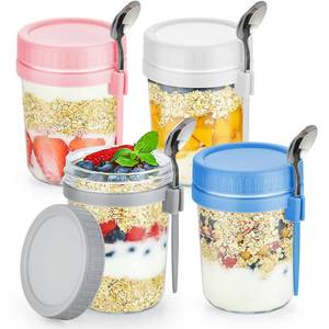 lot 5545 image: DRKIO 4 Pack Overnight Oats Containers with Lids and Spoons 16 Oz Glass Mason Jars for Overnight Oats Leak Proof Oatmeal Container Great for Cereal Fruit Vegetable Milk Salad Yogurt Meal Prep