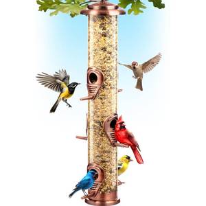 lot 5547 image: Gray Bunny Metal Bird Feeders for Outdoors Hanging, Brushed Copper Squirrel Proof Bird Feeders with Locking Lid & Adjustable Hanger, Chew-Proof, Weather Resistant - 16 Inches 6 Port