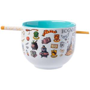 lot 6065 image: Silver Buffalo Harry Potter Icons Ceramic Ramen Noodle Rice Bowl with Chopsticks, Microwave Safe, 20 Ounces