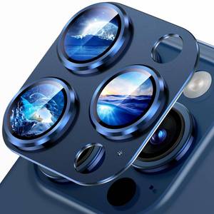 lot 6071 image: Uyiton Compatible with iPhone 15 ProiPhone 15 Pro Max Camera Lens Protector, Not Easy to BreakStrong AdsorptionCase-Friendly Metal Tempered Glass Rear Camera Screen Cover - Blue Titanium