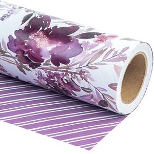 lot 6084 image: WRAPAHOLIC Reversible Wrapping Paper - Mini Roll - 17 Inch X 33 Feet - Beautiful Purple Floral Design for Wedding, Party, Birthday, Holiday, Baby Shower