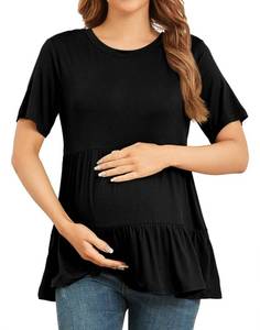 lot 6087 image: Xpenyo Women Tiered Maternity Top Fashion Short Sleeve Casual Pregnancy Blouse Shirts Black XL