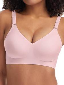 lot 6089 image: Dreamcountry Womens Seamless Bra, Supportive Ultra Comfortable Wireless Push Up Bra, Back Smoothing T-Shirt Bras for Women, Plus Size Bras(XLPink)