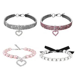 lot 6097 image: WoYous Rhinestones Dog Collar and Pearl Dog Necklace Set, Adjustable Neck Strap Bling Full Diamond Crystal Cute Pearl Dog Collar for Small Girls Cats Puppy Accessary for Wedding Birthday Party (4PCs)
